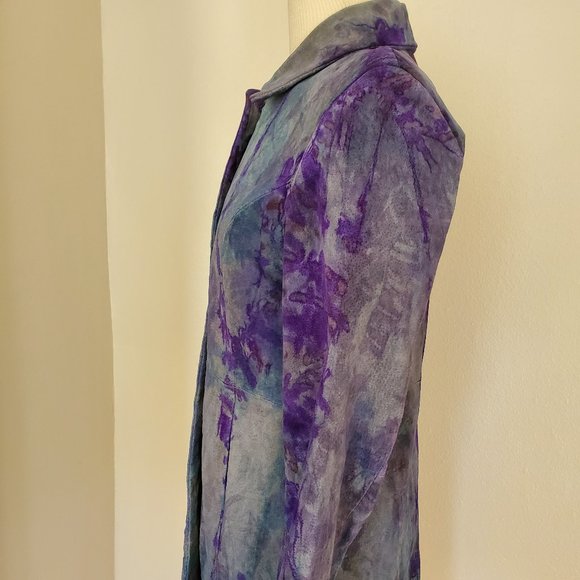Leather suede trench Jacket Blazer peacoat small 6 8 10 purple blue black gray - Picture 8 of 8